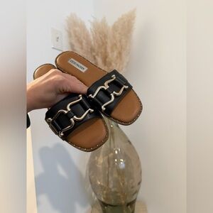 Steve Madden Black with Gold Buckle Slide Sandals, Size 6.5 - Only Worn Once